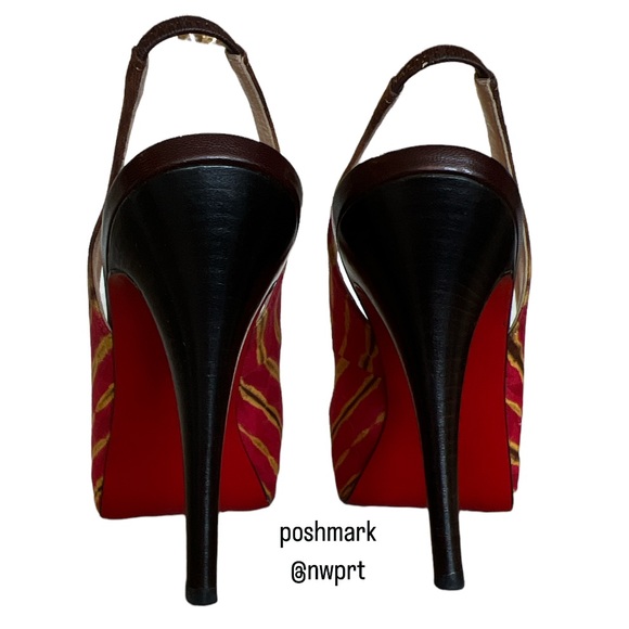 CHRISTIAN LOUBOUTIN Numero No Prive Red Fabric Slingback Heels 38 7 7.5 - Picture 7 of 12